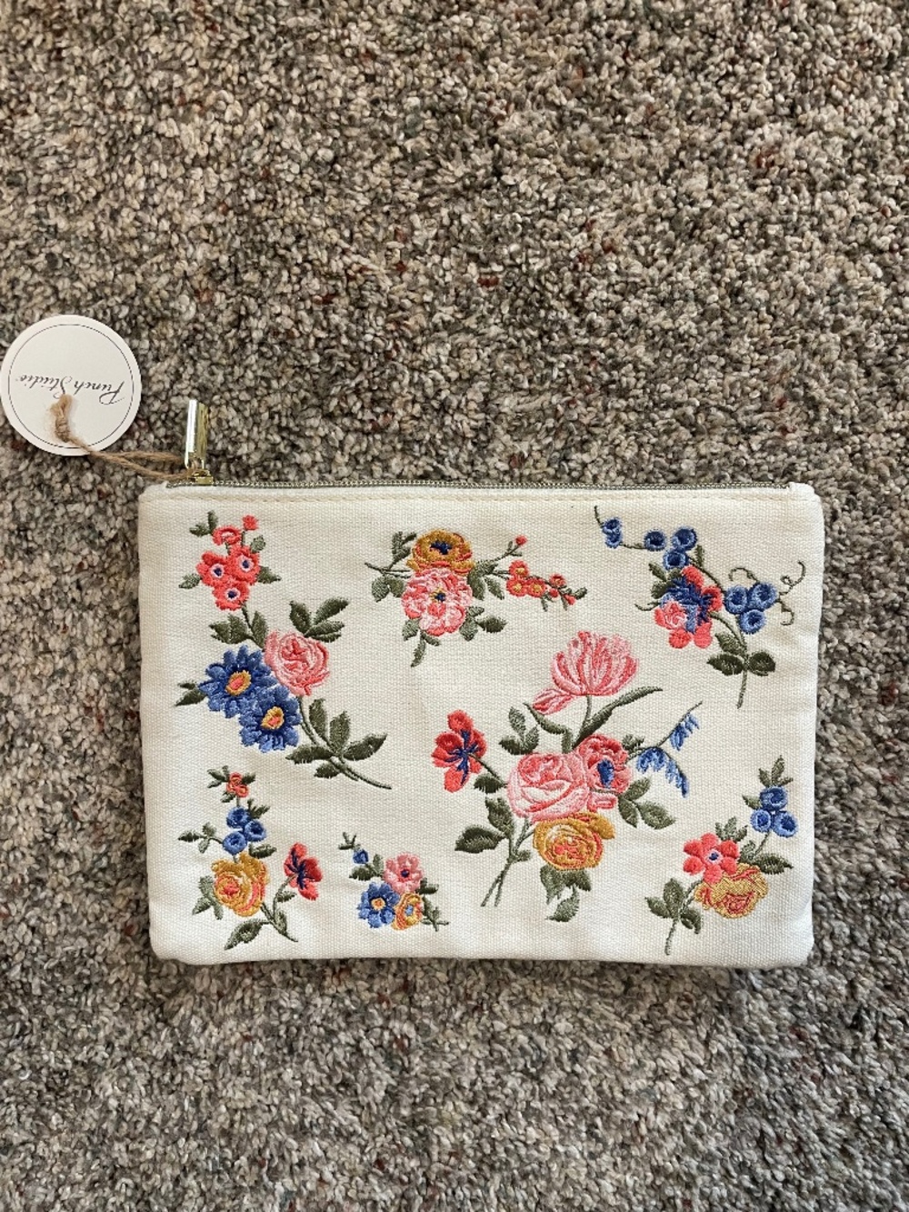 Punch Studio Floral Embroidered White Canvas Clutch